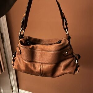 Fifty Four Fossil Leather Shoulder Bag in Cognac Brown